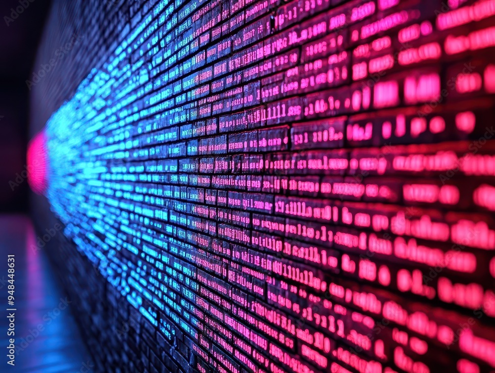 Cybersecurity firewall depicted as a glowing, impenetrable wall of code, cybersecurity, digital protection Cybersecurity firewall depicted as a glowing, impenetrable wall of code, cybersecurity, digital protection