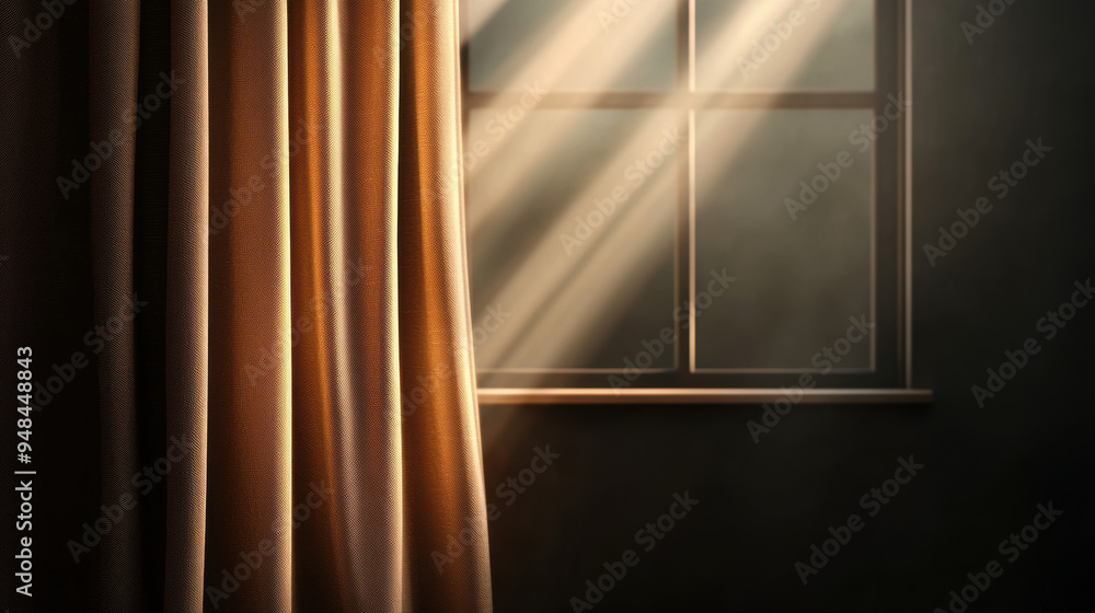 Sunlight streaming through a window with brown curtains, creating a warm and serene indoor atmosphere. Sunlight streaming through a window with brown curtains, creating a warm and serene indoor atmosphere.