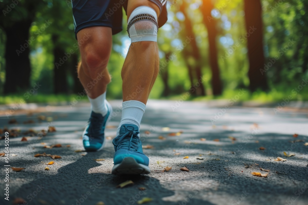 Sporty man who suffered a knee accident during the run. Joint problems and tendon inflammation Sporty man who suffered a knee accident during the run. Joint problems and tendon inflammation