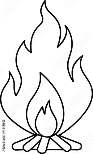 Contemporary bonfire vector art with abstract flames and well-defined logs
