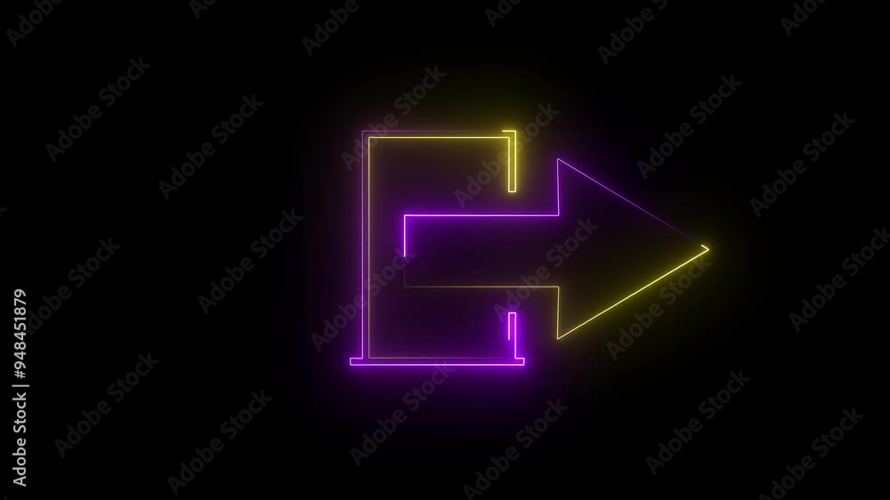 glowing neon line indigo yellow color arrow right direction animation on dark background . 3d video glowing neon line indigo yellow color arrow right direction animation on dark background . 3d video