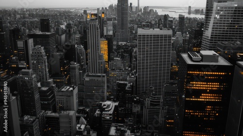 Aerial View of New York City Skyscrapers at Dusk