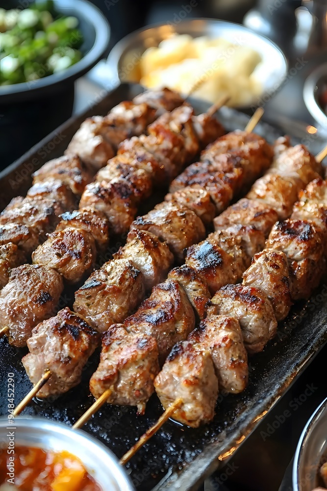 Souvlaki - Grilled meat skewers, often served with pita and tzatziki. Souvlaki - Grilled meat skewers, often served with pita and tzatziki.