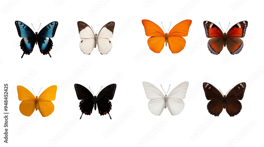 Set of different colorful butterflies isolated on transparent background Set of different colorful butterflies isolated on transparent background