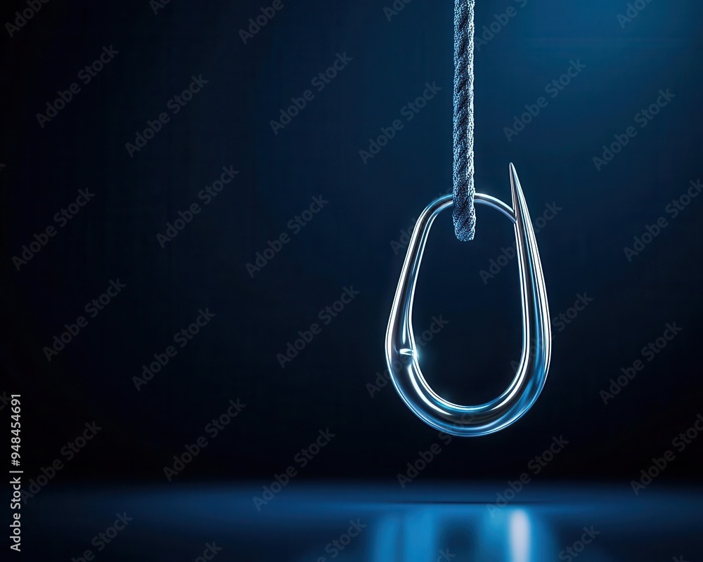 Abstract representation of a phishing attack, a hook catching data packets, cybersecurity, online threat visualization Abstract representation of a phishing attack, a hook catching data packets, cybersecurity, online threat visualization