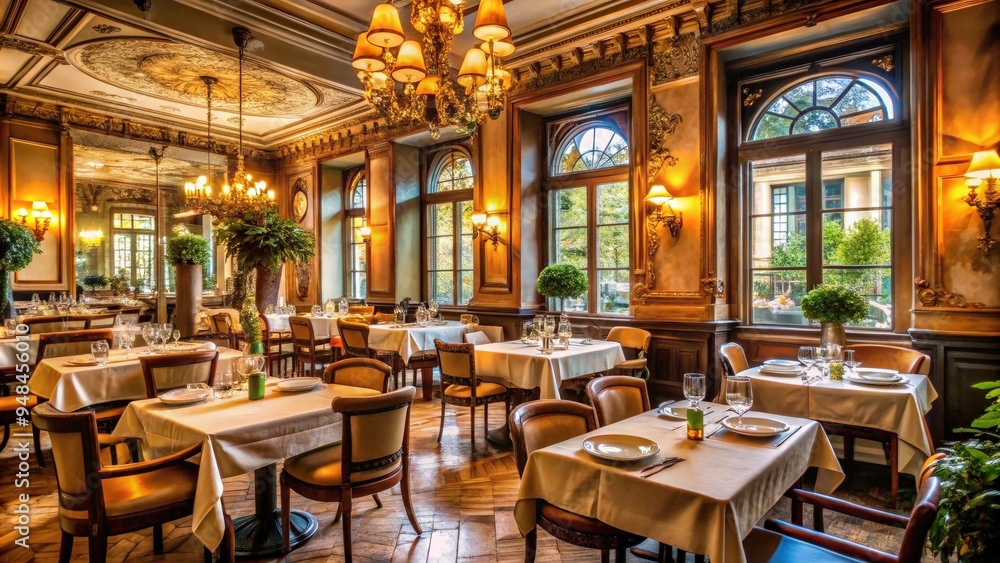 Obraz premium Charming restaurant in Paris featuring elegant decor and delicious French cuisine
