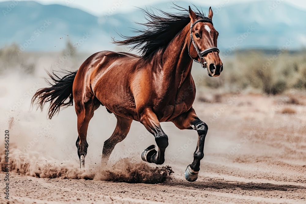 A majestic horse gallops gracefully across a dusty landscape, capturing the essence of freedom and wild beauty in motion. A majestic horse gallops gracefully across a dusty landscape, capturing the essence of freedom and wild beauty in motion.