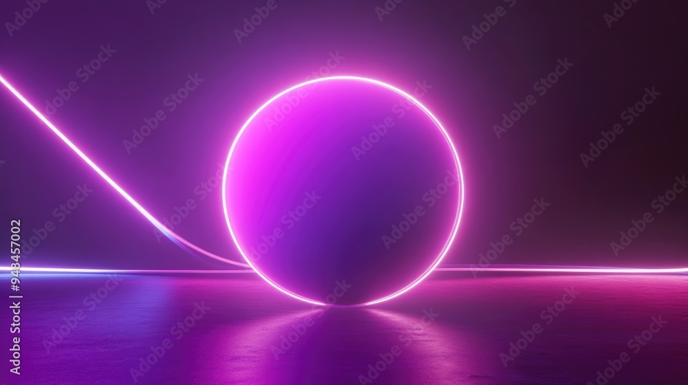 Neon lit ball glowing against a dark backdrop 3D rendering Neon lit ball glowing against a dark backdrop 3D rendering