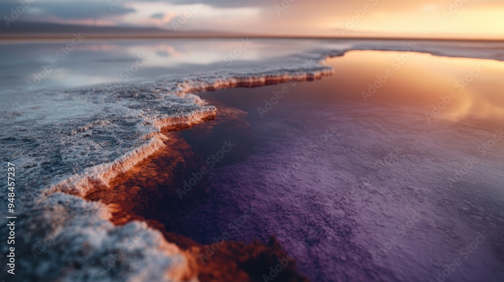 A glowing purple sinkhole in a desolate desert landscape captures the light of the setting sun, revealing intricate textures and contrasts in the dry, cracked terrain. A glowing purple sinkhole in a desolate desert landscape captures the light of the setting sun, revealing intricate textures and contrasts in the dry, cracked terrain.
