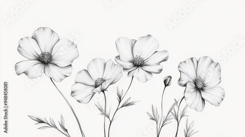 Hand drawn sketch of flowers in black and white