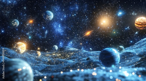 Wallpaper Mural 3D cartoon depiction of a starry cosmos sky Torontodigital.ca