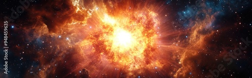 3D cartoon rendering depicting a supernova explosion in a nebula photo