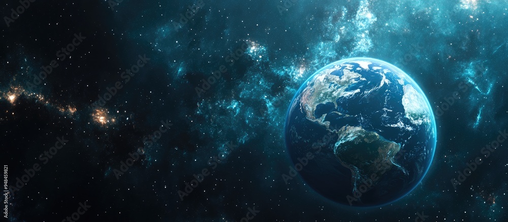 Obraz premium Beautiful science fiction wallpaper featuring a 3D cartoon rendering of Earth amidst endless deep space
