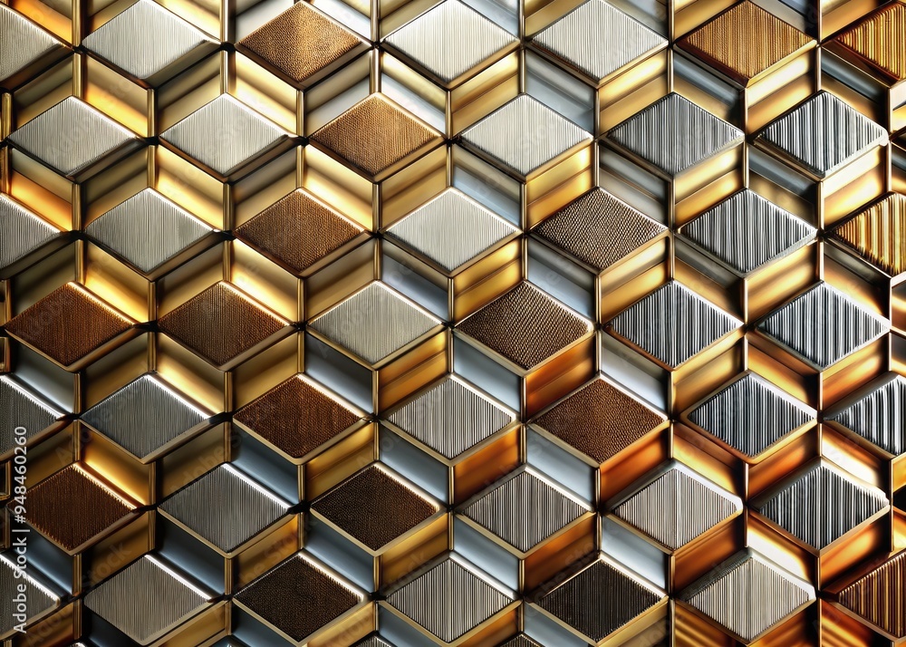 Geometric Alloy Mosaic: Angular cellular grids resembling tiles, with metallic textures and a bold, industrial aesthetic. Geometric Alloy Mosaic: Angular cellular grids resembling tiles, with metallic textures and a bold, industrial aesthetic.