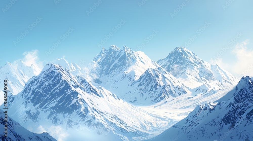Fototapeta premium Snow-covered mountain range on a sunny day