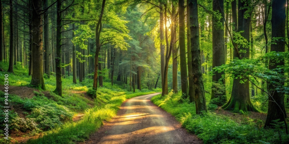 A scenic path winding through a dense forest A scenic path winding through a dense forest