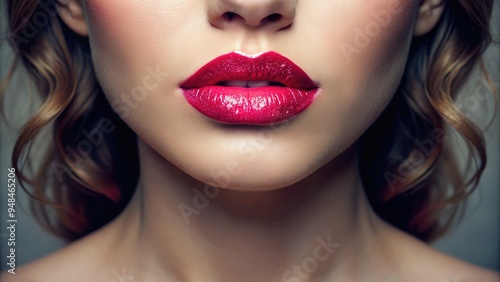 Wallpaper Mural Gorgeous close-up portrait of a young woman's full, plump lips, perfectly glossed with shimmering pink lipstick, illuminated by soft, natural light. Torontodigital.ca