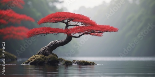 Tranquil white landscape with Japanese red seal.