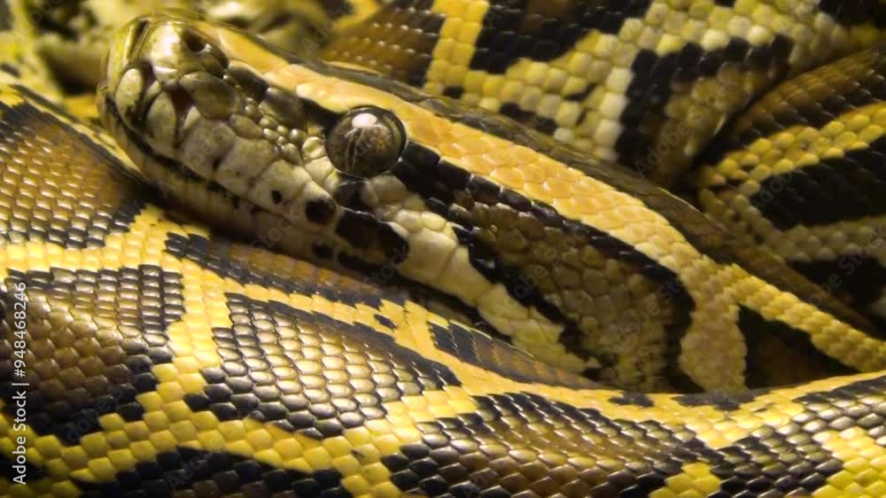 Young ball python (Python regius) curled up, head close-up Young ball python (Python regius) curled up, head close-up