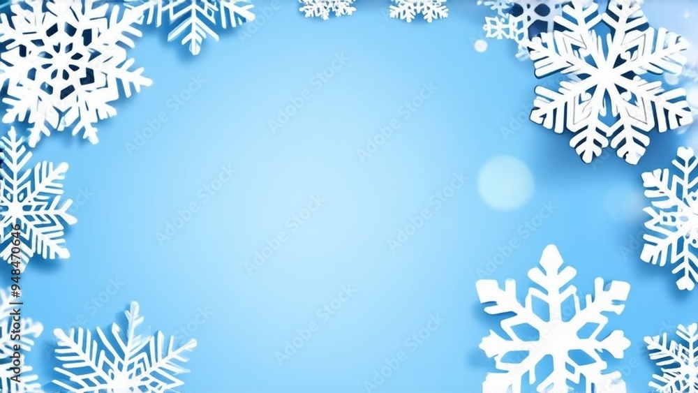 background frame of snowflakes on a dark blue background, place for text, postcard background frame of snowflakes on a dark blue background, place for text, postcard