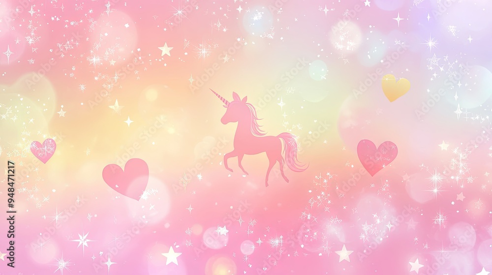 Vector pastel background with unicorn motifs, hearts, bokeh, and stars, perfect for a sweet and dreamy design. Vector pastel background with unicorn motifs, hearts, bokeh, and stars, perfect for a sweet and dreamy design.