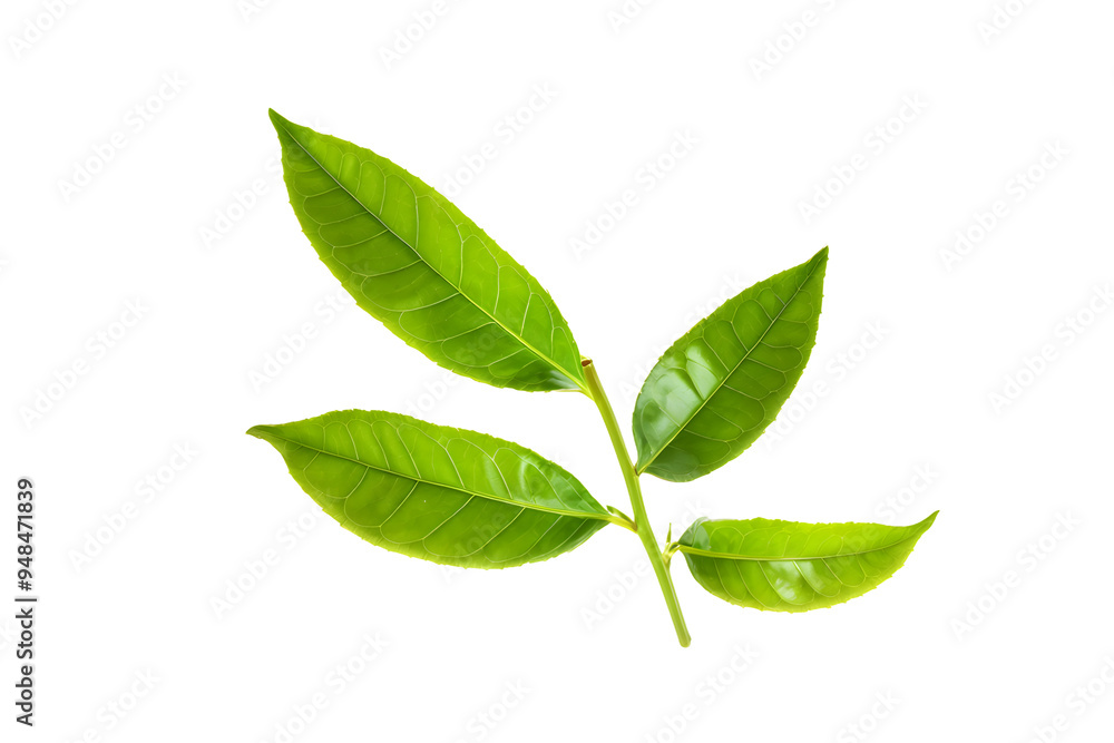Fototapeta premium fresh green tea leaf isolated on transparent background 