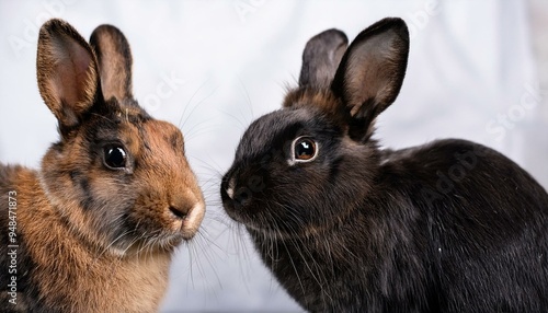 Close-up of stylish rabbits with expressive faces, for magazine covers.