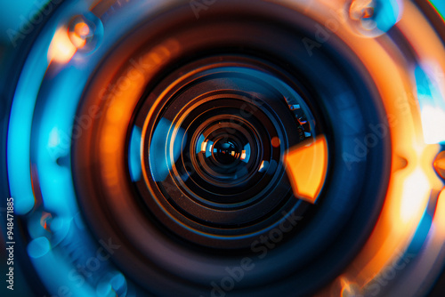 Close up of lens of modern drone video and photo camera