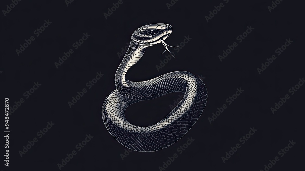 Fototapeta premium Black Snake with a Raised Head and Tongue
