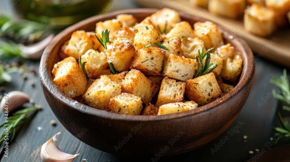 rustic bowl filled with garlic crouton sticks, a delightful appetizer idea for food enthusiasts, great for a menu display rustic bowl filled with garlic crouton sticks, a delightful appetizer idea for food enthusiasts, great for a menu display