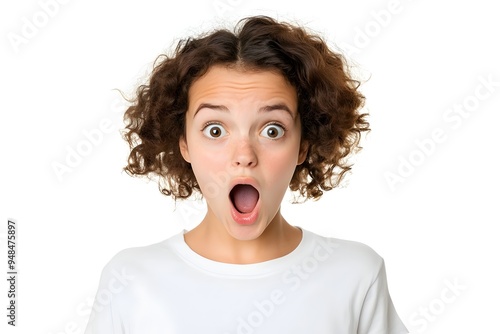 Surprised and Captivating Facial Expression of a Teenage Brazilian Girl with Slightly Opened Mouth Portrayed in a 3D Rendering Against a Clean White Background