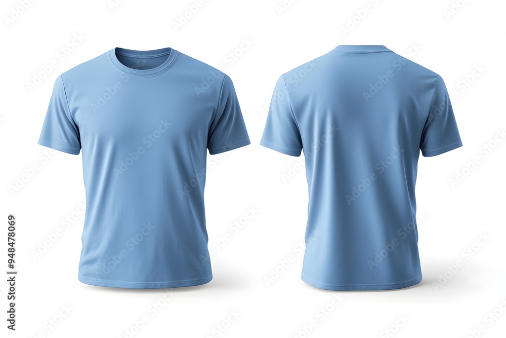 Blank Blue Pastel Empty Front and Back Side T shirt Isolated Against White Background with Rendering for Clothing Apparel Fashion and Textile Designs and Mockups Blank Blue Pastel Empty Front and Back Side T shirt Isolated Against White Background with Rendering for Clothing Apparel Fashion and Textile Designs and Mockups