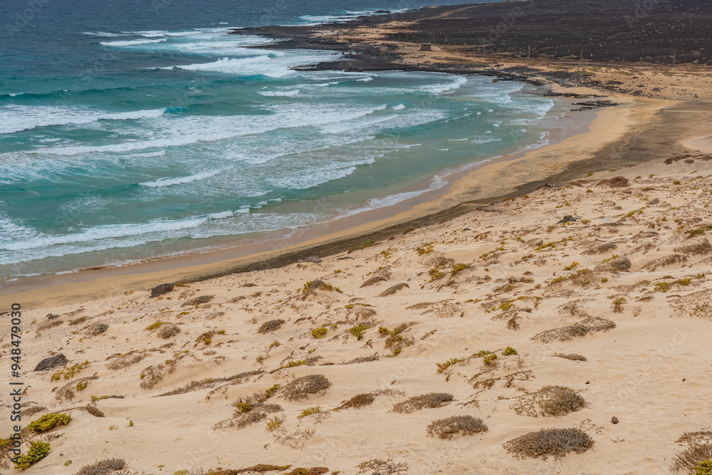 Long Beach with white sand and turquoise ocean on Sao Vicente Island, Cape Verde Long Beach with white sand and turquoise ocean on Sao Vicente Island, Cape Verde