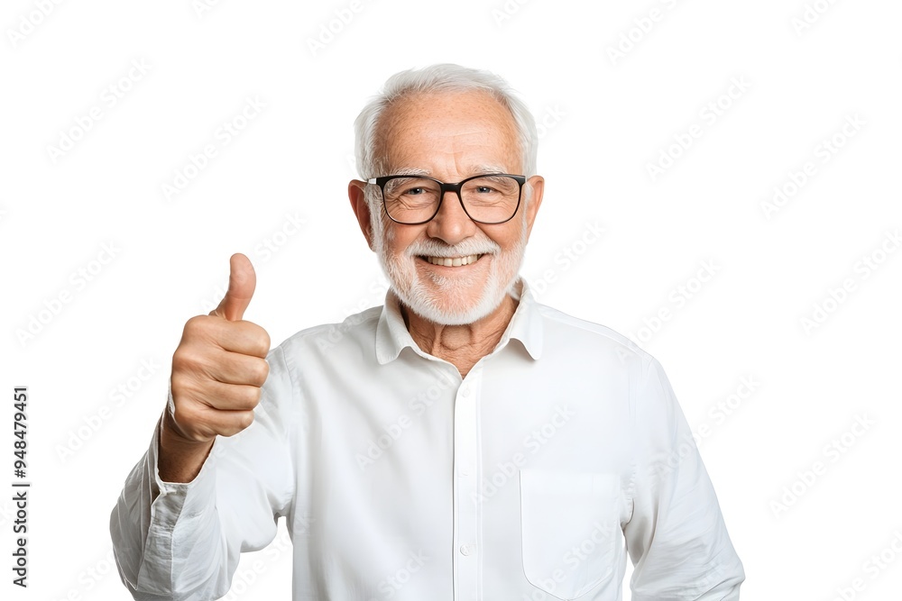 Smiling Elderly Gentleman Giving Enthusiastic Thumbs Up Gesture on White Background in 3D Rendering Smiling Elderly Gentleman Giving Enthusiastic Thumbs Up Gesture on White Background in 3D Rendering
