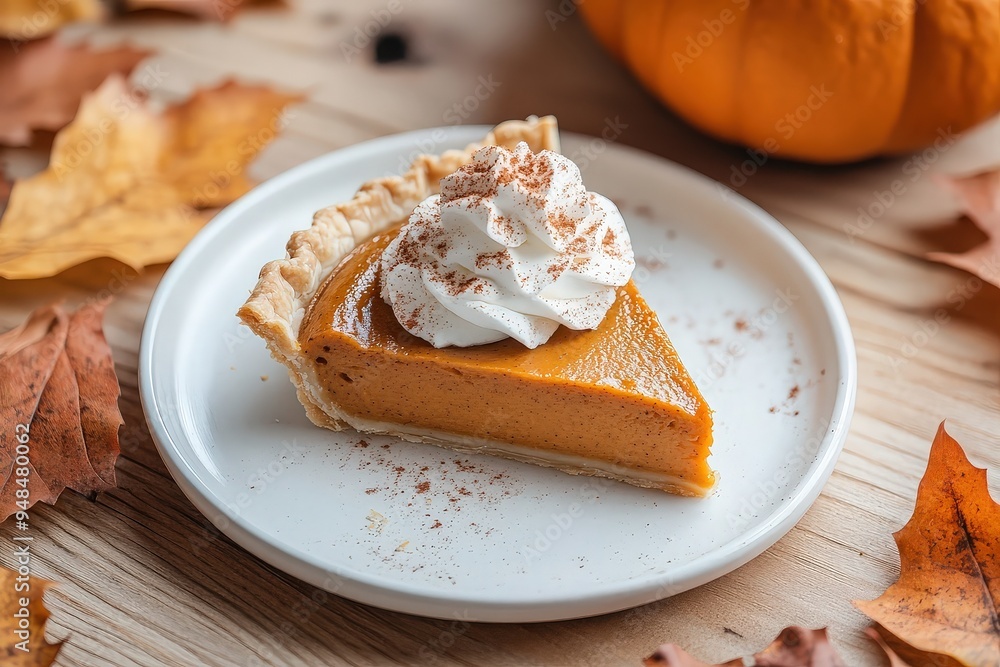 Pumpkin pie slice with whipped cream autumn Pumpkin pie slice with whipped cream autumn