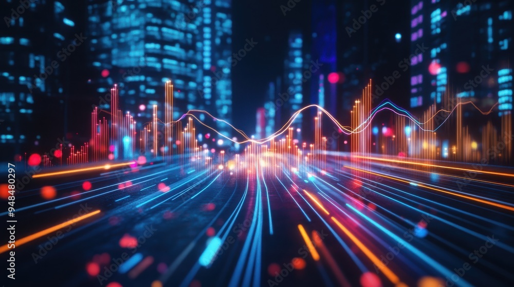 Dynamic cityscape light trails showcasing vibrant neon colors and modern architecture, perfect for tech and urban themes. Dynamic cityscape light trails showcasing vibrant neon colors and modern architecture, perfect for tech and urban themes.