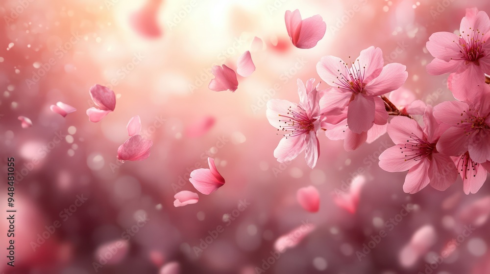 A floating of cherry blossom petals background A floating of cherry blossom petals background