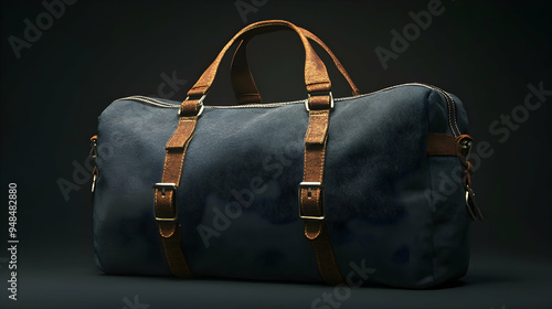 Classic fabric travel bag with detailed straps, isolated against a clean background for a shadowed effect,