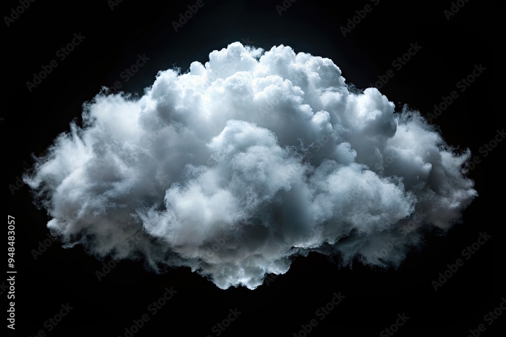 Isolated white fluffy cloud on a black background, conveying a sense of misty fog, smog, or stormy weather, perfect for abstract design or overlay on summer sky images. Isolated white fluffy cloud on a black background, conveying a sense of misty fog, smog, or stormy weather, perfect for abstract design or overlay on summer sky images.