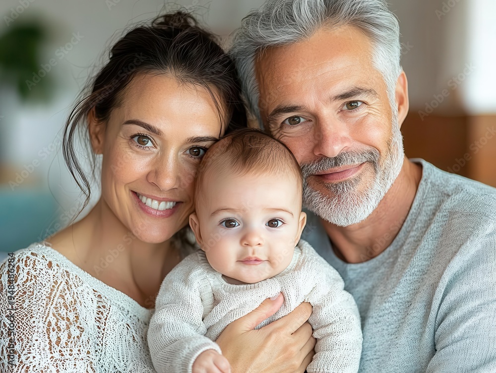 Parents introducing their newborn to grandparents via video call selective focus, life s milestones theme, vibrant, Fusion, cozy home backdrop Parents introducing their newborn to grandparents via video call selective focus, life s milestones theme, vibrant, Fusion, cozy home backdrop