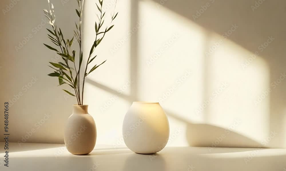 Minimalistic Interior Design with Vases and Sunlight Minimalistic Interior Design with Vases and Sunlight