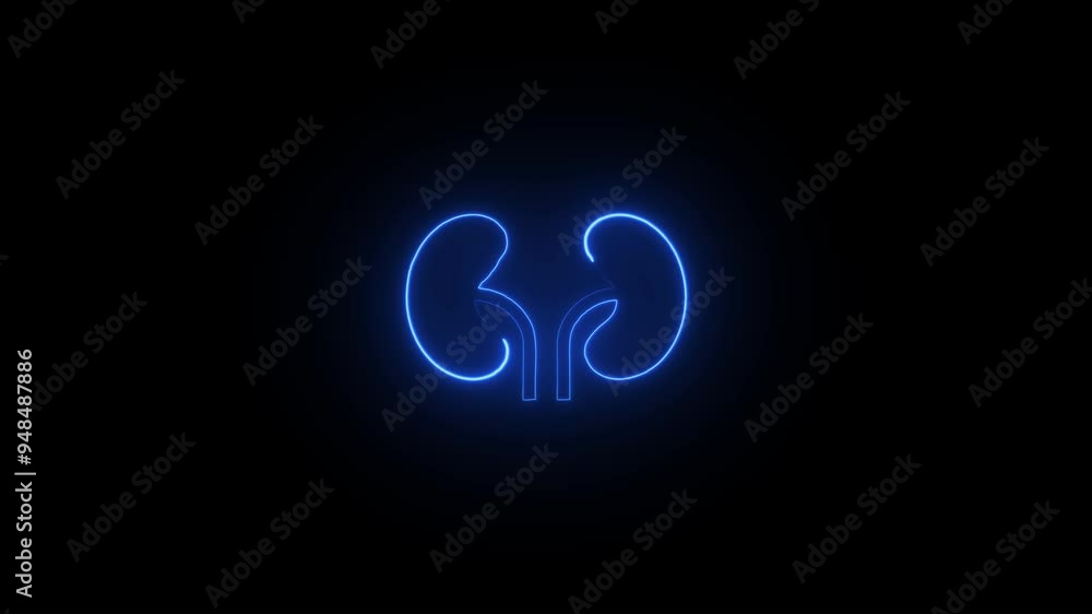 Neon glowing kidney icon animation on black background .neon glow line kidney icon Neon glowing kidney icon animation on black background .neon glow line kidney icon