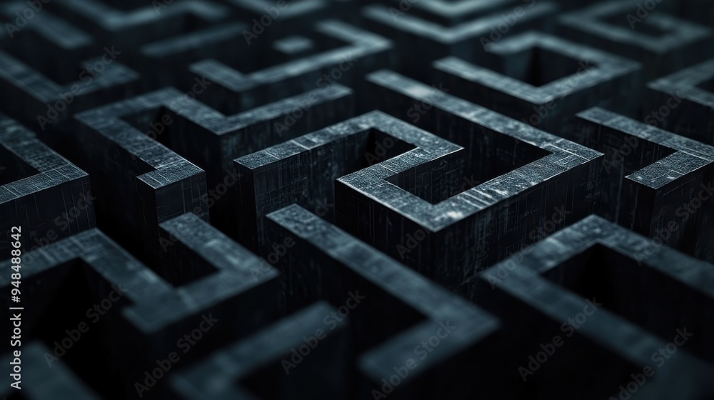 Intricate maze design featuring dark geometric patterns, perfect for abstract art or architectural themes. Intricate maze design featuring dark geometric patterns, perfect for abstract art or architectural themes.