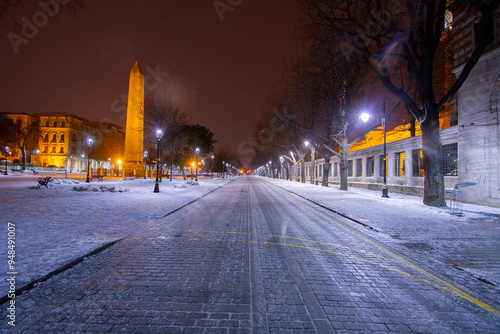 Sultanahmet Square, cold and bright on a winter night.