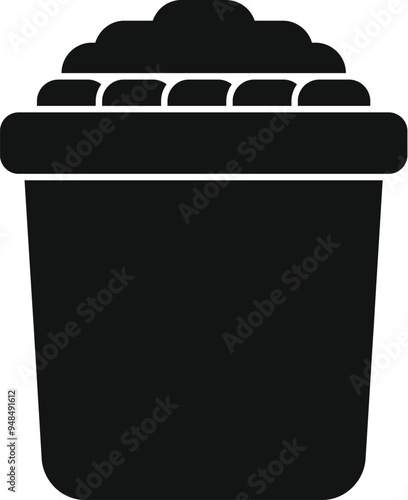 Black silhouette icon of a bucket overflowing with soapy water for cleaning