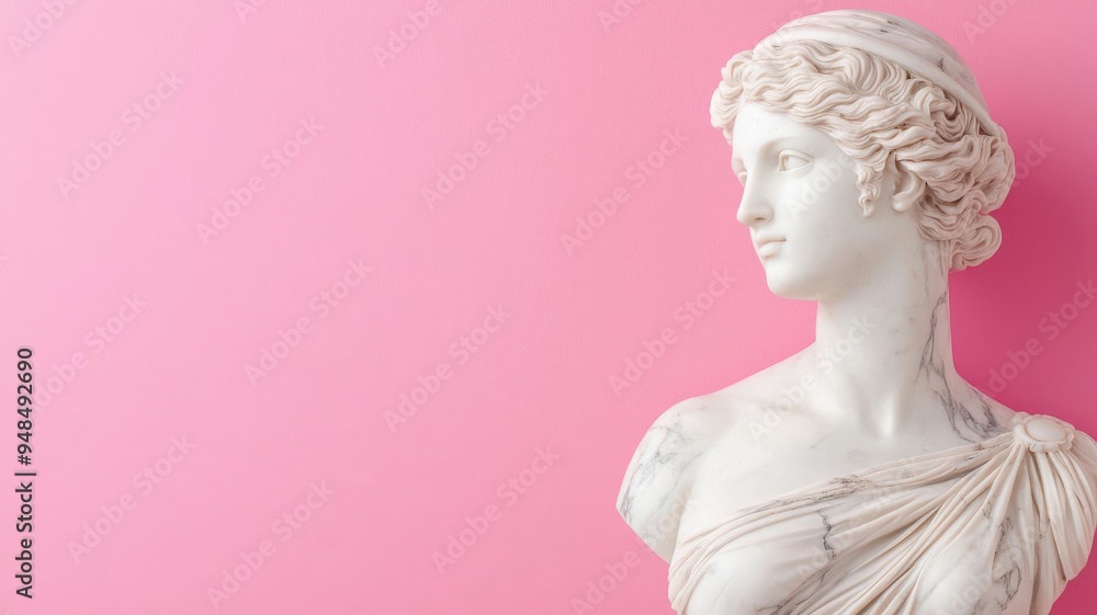 Naklejka premium Marble figure in pastel pinks, enhanced with digital elements, merging classical elegance with modern technology
