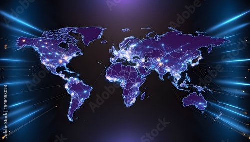 Cyber Technology Network, Western Europe Highlighted on Dynamic Digital World Map for AI Connectivity