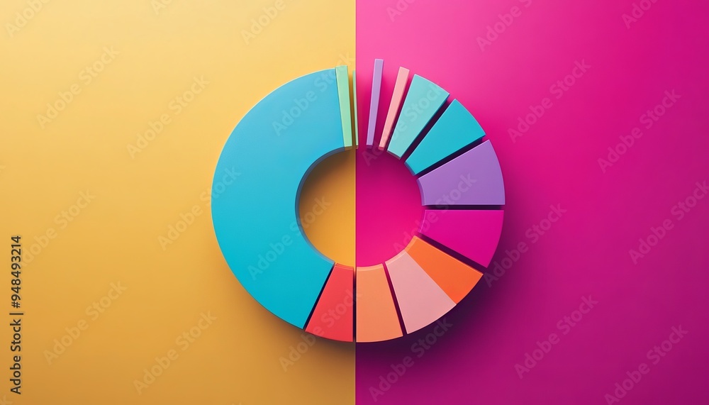 A donut chart used in business data graphs, designed to visually represent proportions and distributions within a dataset. This chart features a hollow center, allowing for clear data segmentation and A donut chart used in business data graphs, designed to visually represent proportions and distributions within a dataset. This chart features a hollow center, allowing for clear data segmentation and