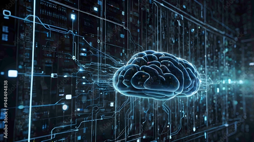Fototapeta premium Digital Neural Network AI Brain with Futuristic Circuit Connections Generated AI
