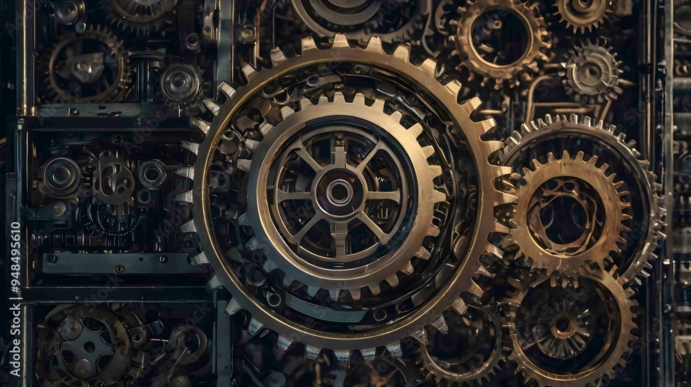 Intricate Mechanical Gears Close-Up with High Precision Engineering - Generated AI Intricate Mechanical Gears Close-Up with High Precision Engineering - Generated AI